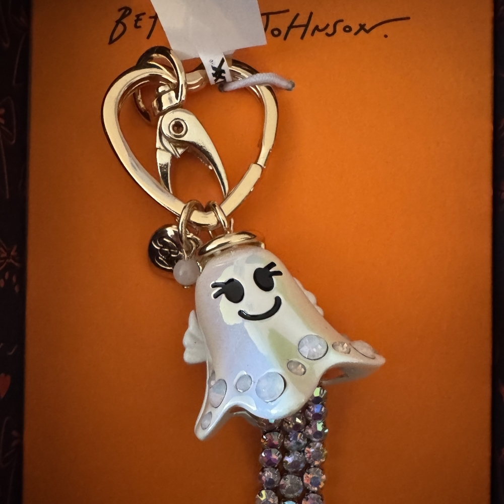Betsey Johnson Iridescent Ghost Keychain Charm — Halloween, Rhinestone, NWT
